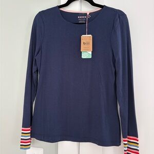 Boden Blue Top with Pink Trim
